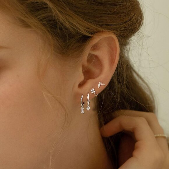 4 set style Sterling Silver Dainty Huggie Cubic Zirconia Hoop Earrings for Women - Picture 2 of 6